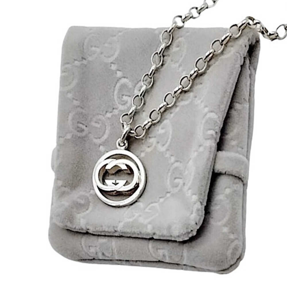 GUCCI GG Sterling Silver Pedant on Open Link 925 Chain with Lobster Claw Clasp